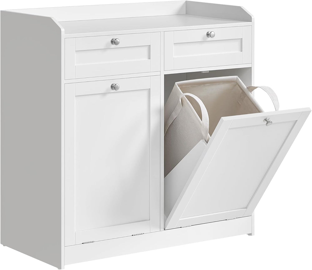 VASAGLE Laundry Cabinet with Tilt-Out Basket, 2 Drawers, 2 Baskets,