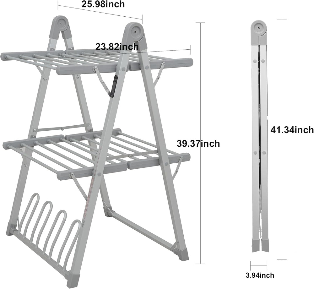 Heated Clothes Drying Rack Foldable Timer Shoes Socks,Silvery Gray