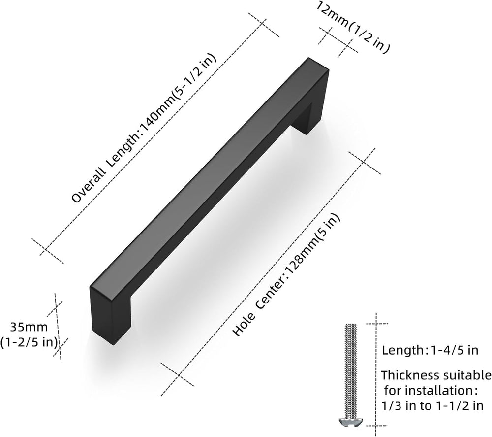 Matte Black 5 Inch Cabinet Handles, 20 Pack Cabinet Pulls