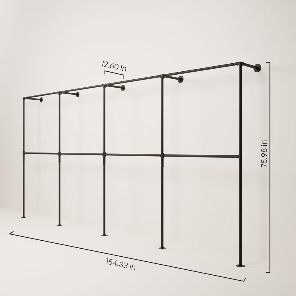 pamo Wall Mounted Clothes Rack – Double Rod Industrial Pipe Clothing Rack