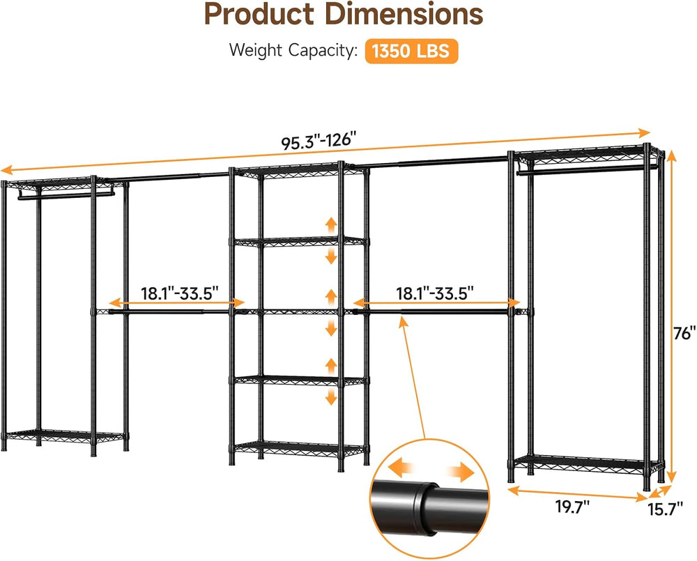 ONBRILL E5 Expandable Heavy Duty Large Freestanding Closet Organizer System