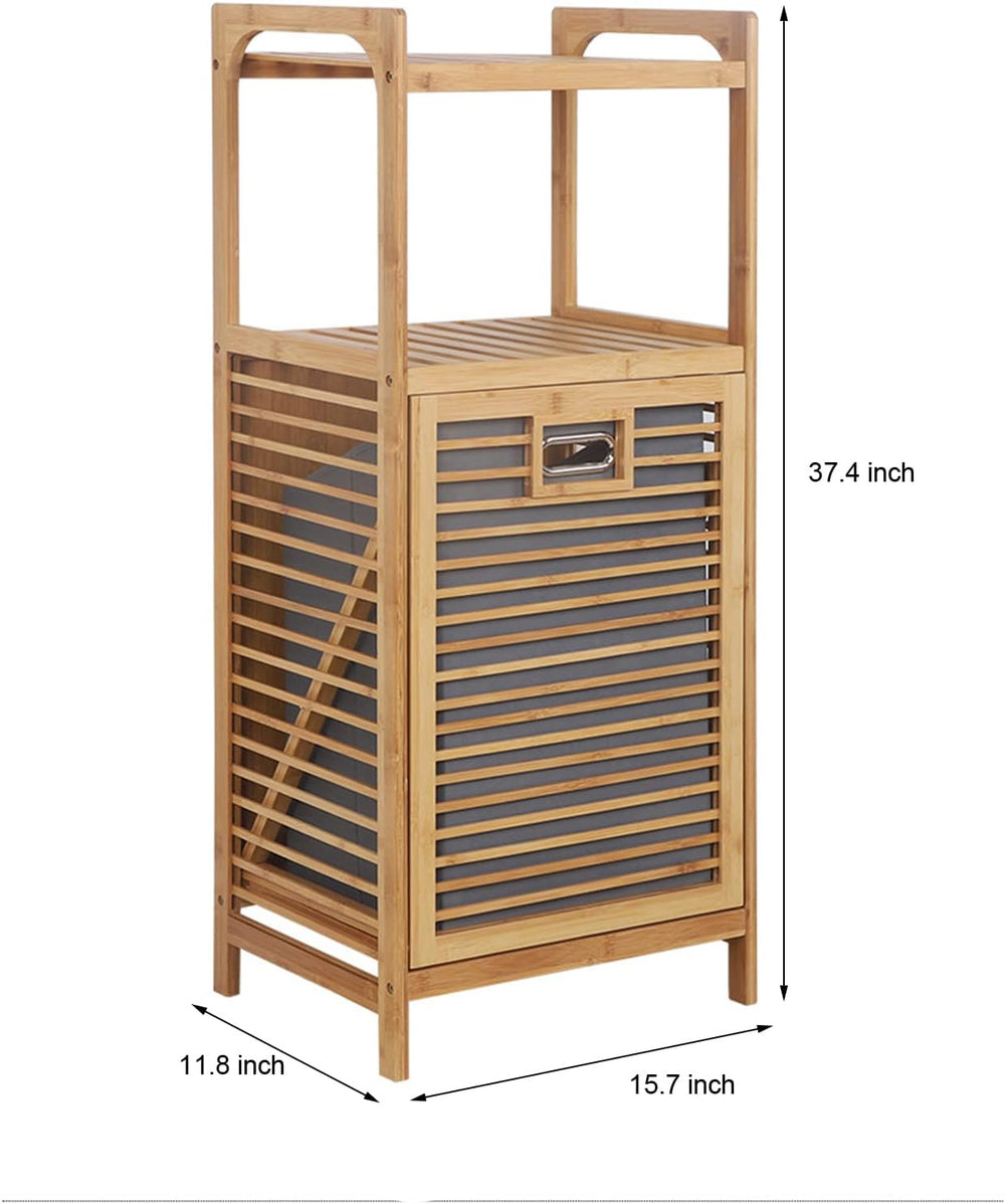 3-Tier Laundry Hamper with Shelf, Bamboo Tilt Out Laundry Hamper, Removable C...