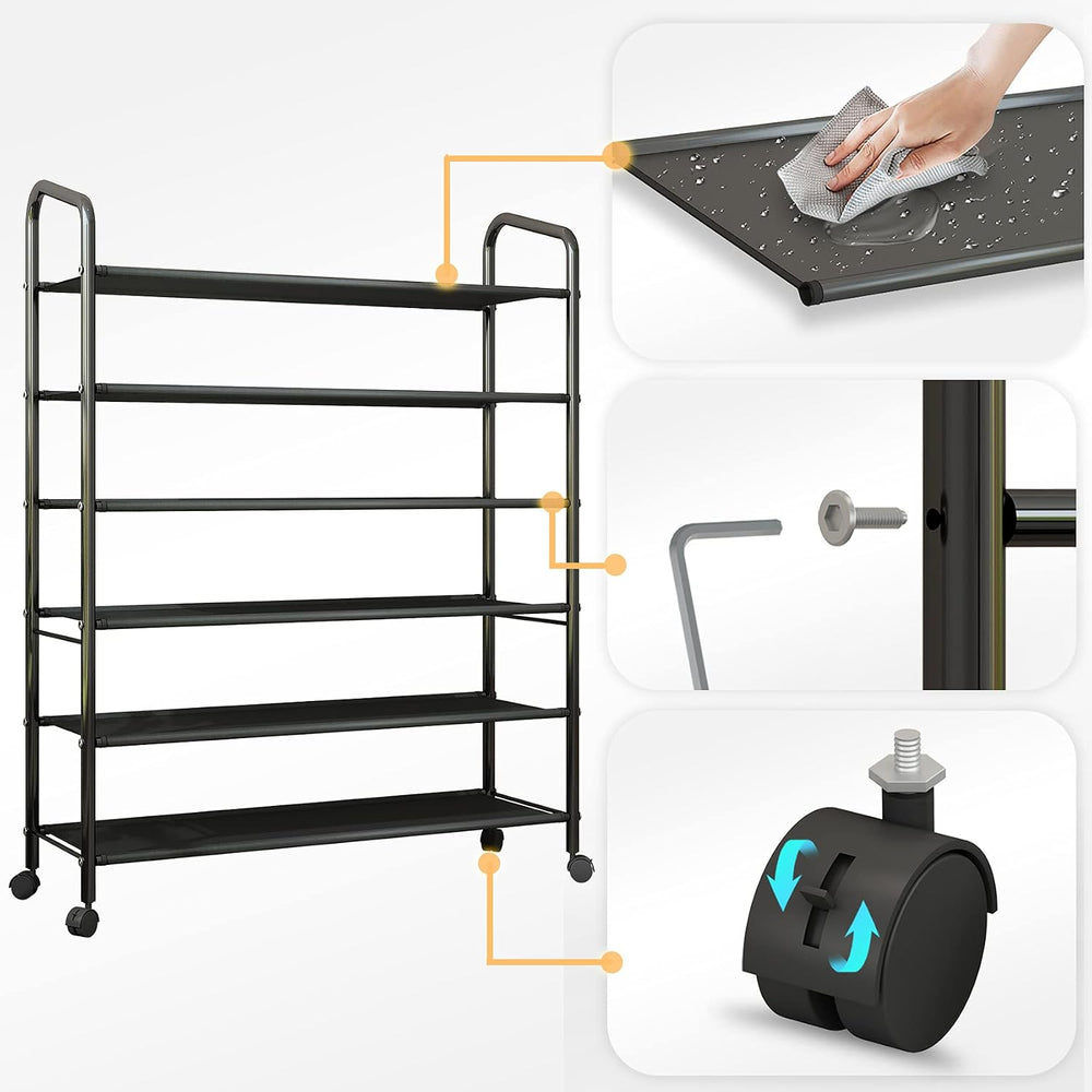 Tall 6-Tier Metal Shoe Rack,Non-Woven Fabric Shoe Shelf,Large Storage Racks w...