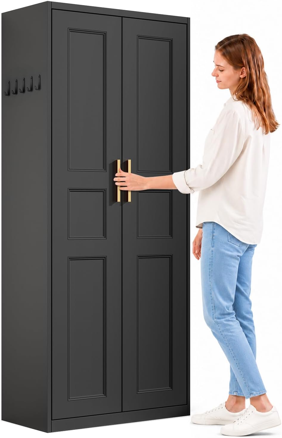 71" Metal Pantry Cabinet, Black Pantry Storage Cabinet with Doors and 4 ...