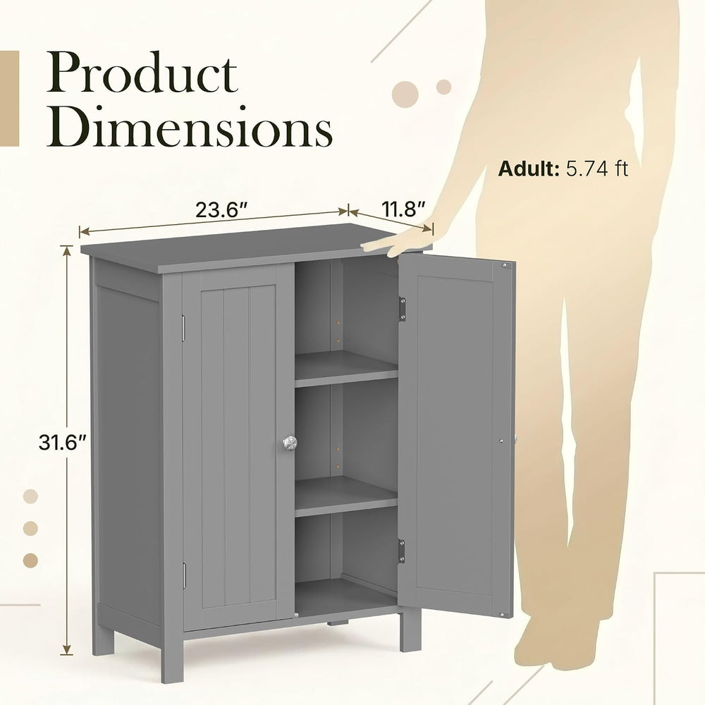 SUPER DEAL Modern Bathroom Floor Storage Cabinet with Adjustable Shelf and Do...