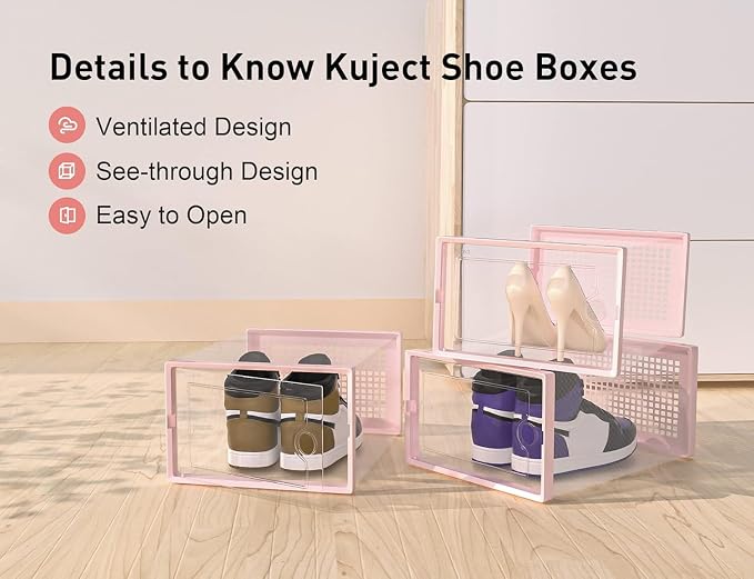 Kuject X-Large Shoe Storage Boxes Organizers Clear Plastic Stackable 12 Pack