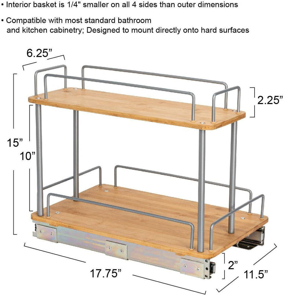 Household Essentials Bamboo and Silver Iron Two-Tier Slide-Out Organizer