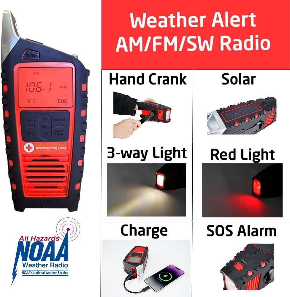Eton Odyssey Adventure Hand Crank NOAA Weather Radio, All Band Emergency Radi...