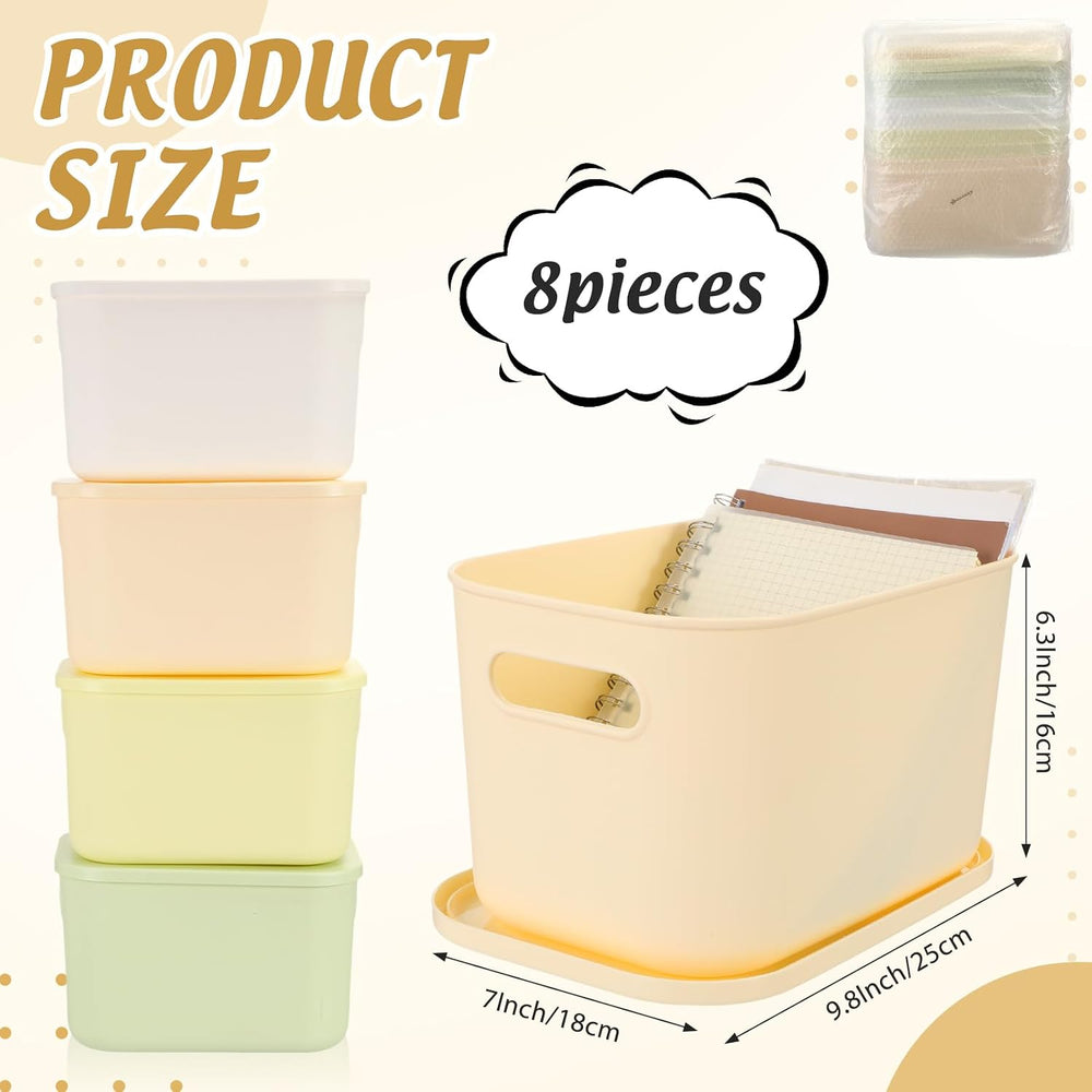 Hoolerry 8 Pcs Storage Bins with Lids, Light Color, 9.8 x 7 x 6.3 Inch