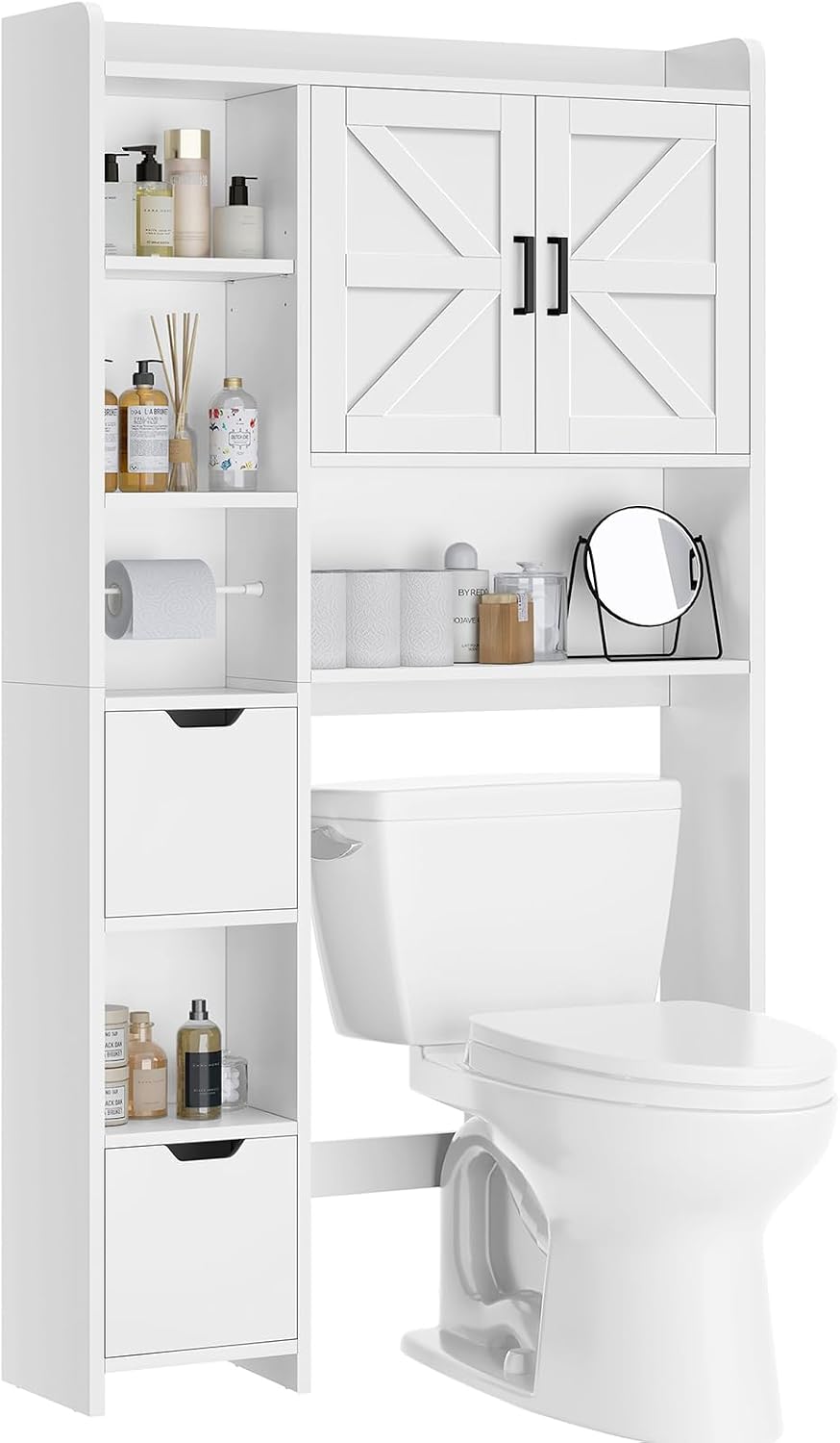 Over the Toilet Storage Cabinet with 2 Removable Drawers, Above Toilet Storag...
