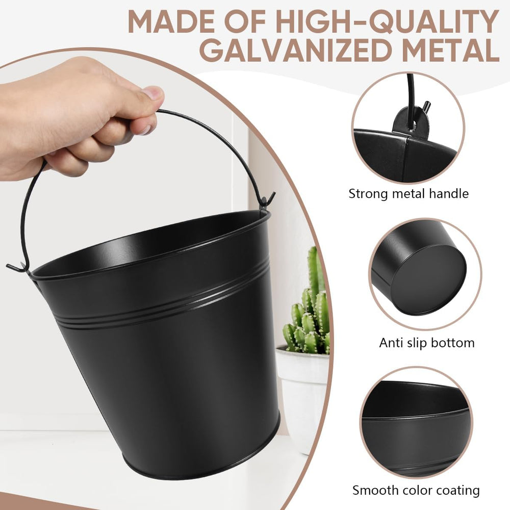 OBTANIM 7 Pack Black Metal Buckets with Handle Galvanized Ice Pails for Plant...