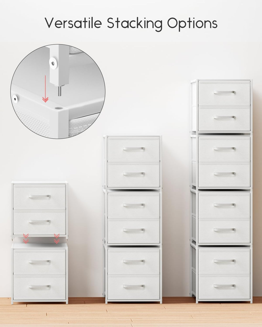 Homsorout Stackable Storage Drawers - 2 Tier Closet Organizer with Metal Hand...