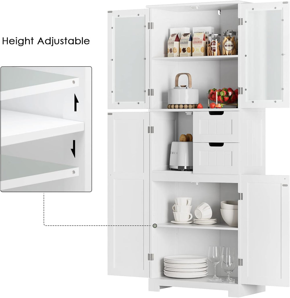BOTLOG 67'' Tall Bathroom Storage Cabinet, Linen Cabinet with Glass D...