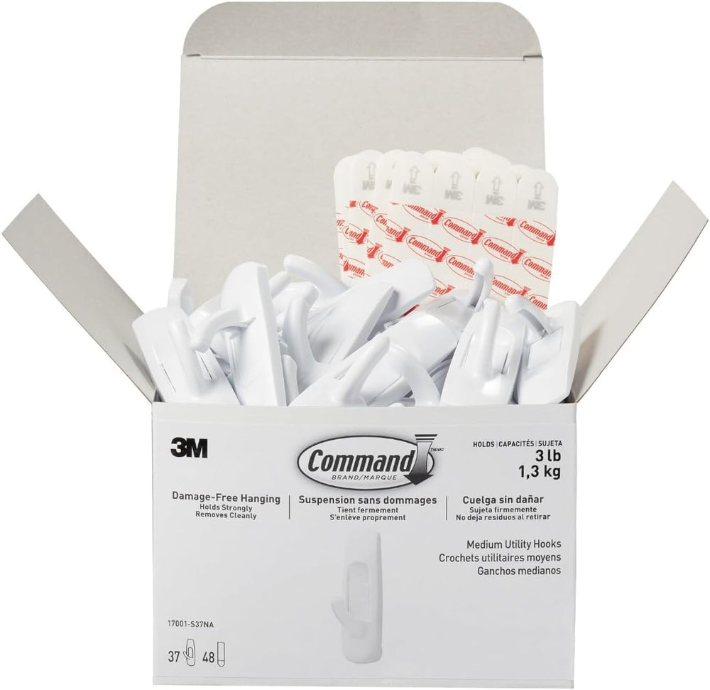 Command Medium White Hooks, 37 Hooks, 48 Strips