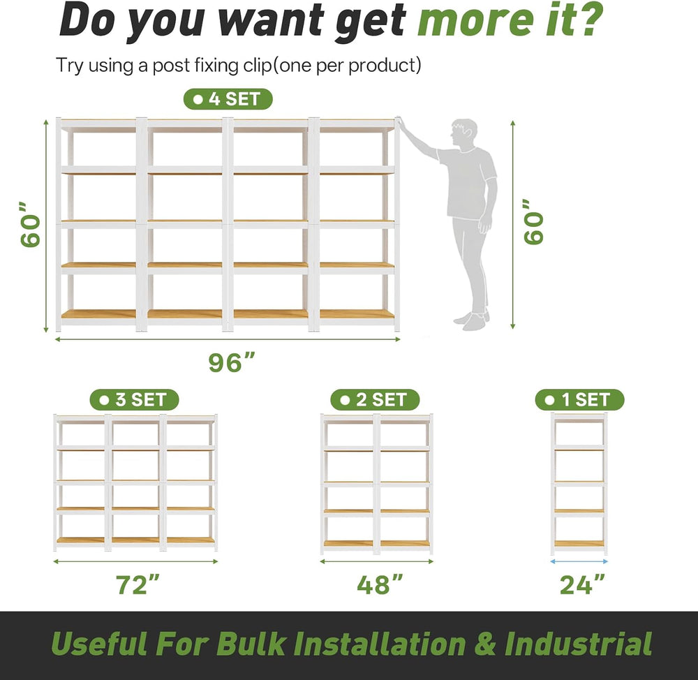 Durstruct 5 Tier White Metal Shelving Unit 1500LBS 24" W×16" D×60&q...
