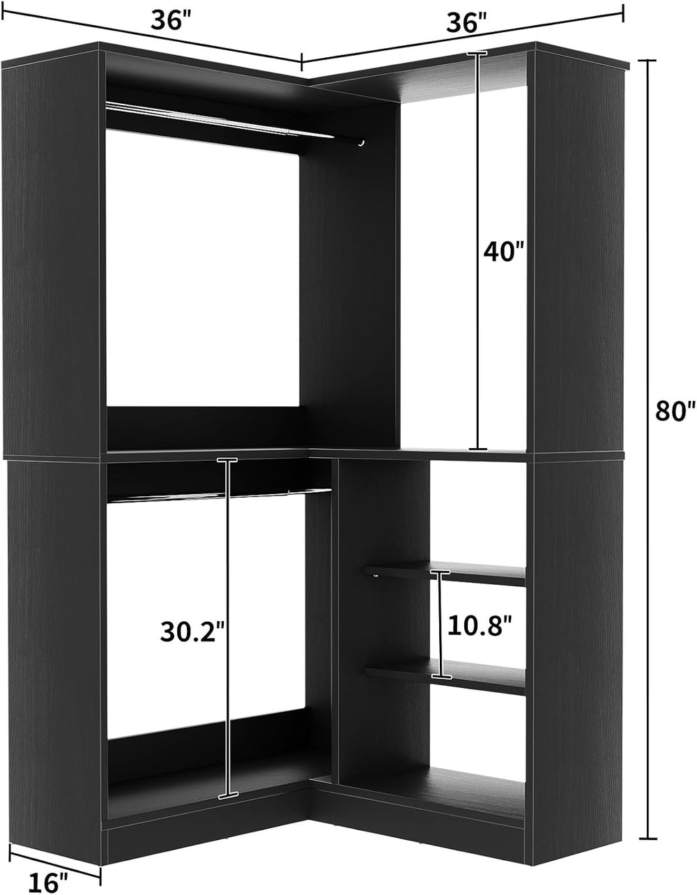 Unikito 36" Corner Closet System with Shelves, L Shaped Closet Organizer