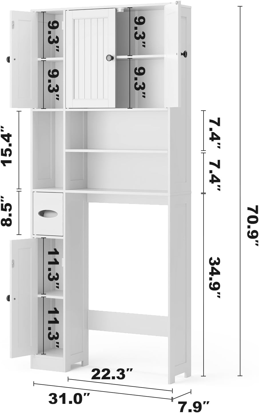 Ahomly Over The Toilet Storage Cabinet, with Five Doors, White