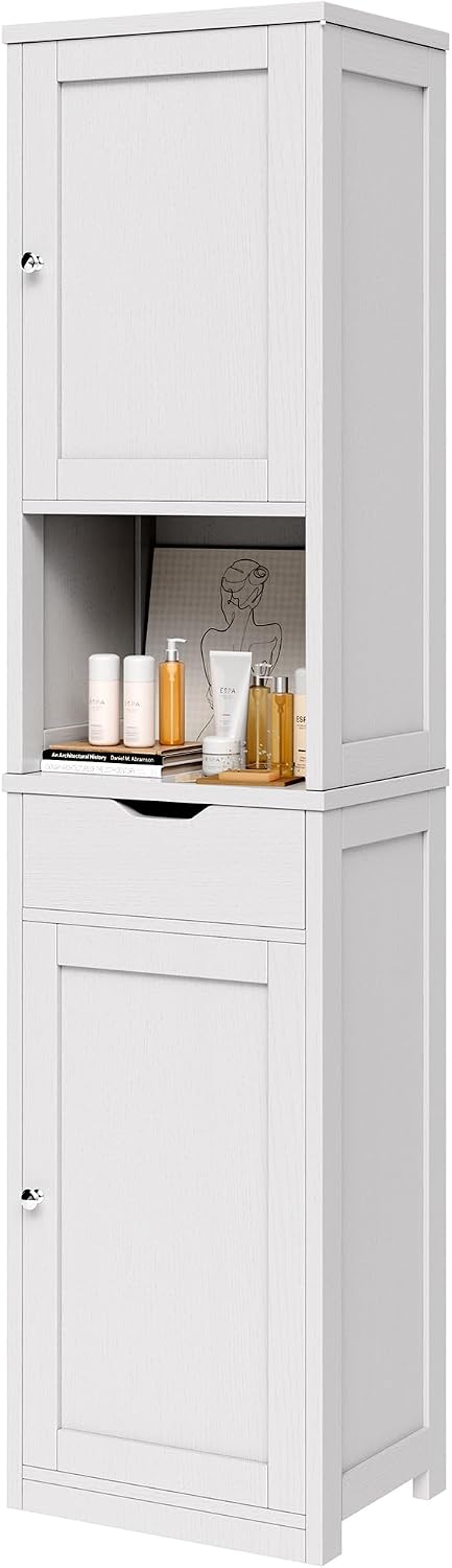 Vongrasig 64”Tall Narrow Slim Bathroom Storage Cabinet with 2 Doors, White