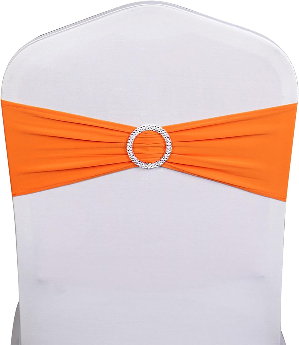 50 Pack Spandex Orange Chair Sashes for Wedding Stretch Chairs Bows Bands wit...