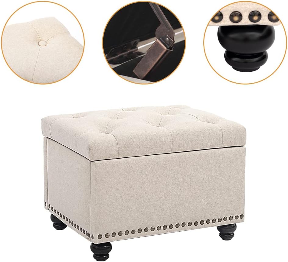 CangLong 24 Inch Tufted Lift Top Storage Ottoman Bench, Linen Foot Rest Stool...