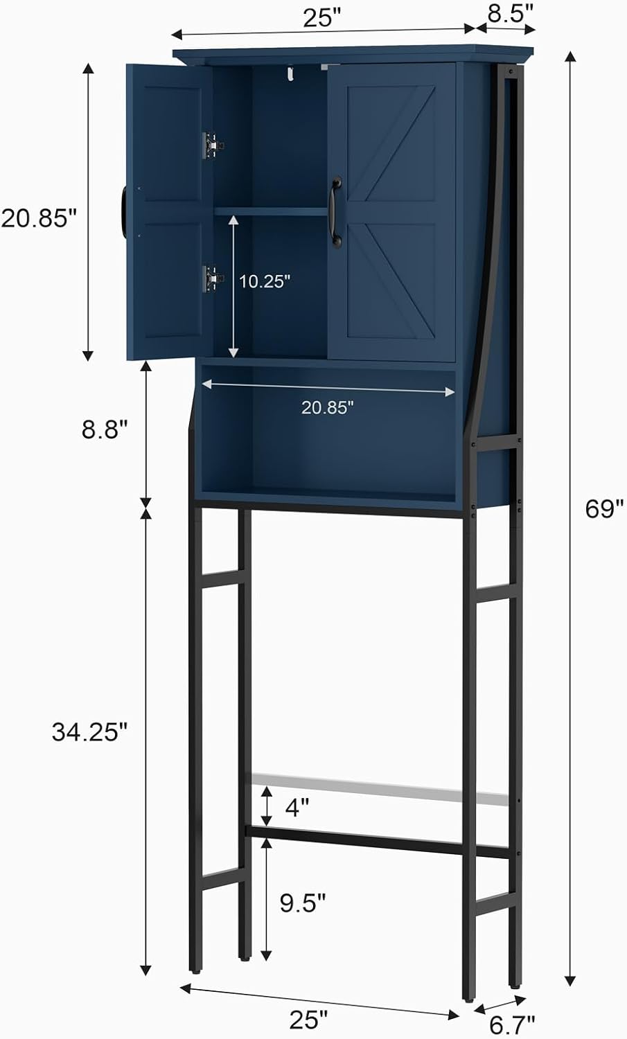 Over The Toilet Storage Cabinet, Over Toilet Bathroom Organizer with Doors Ab...
