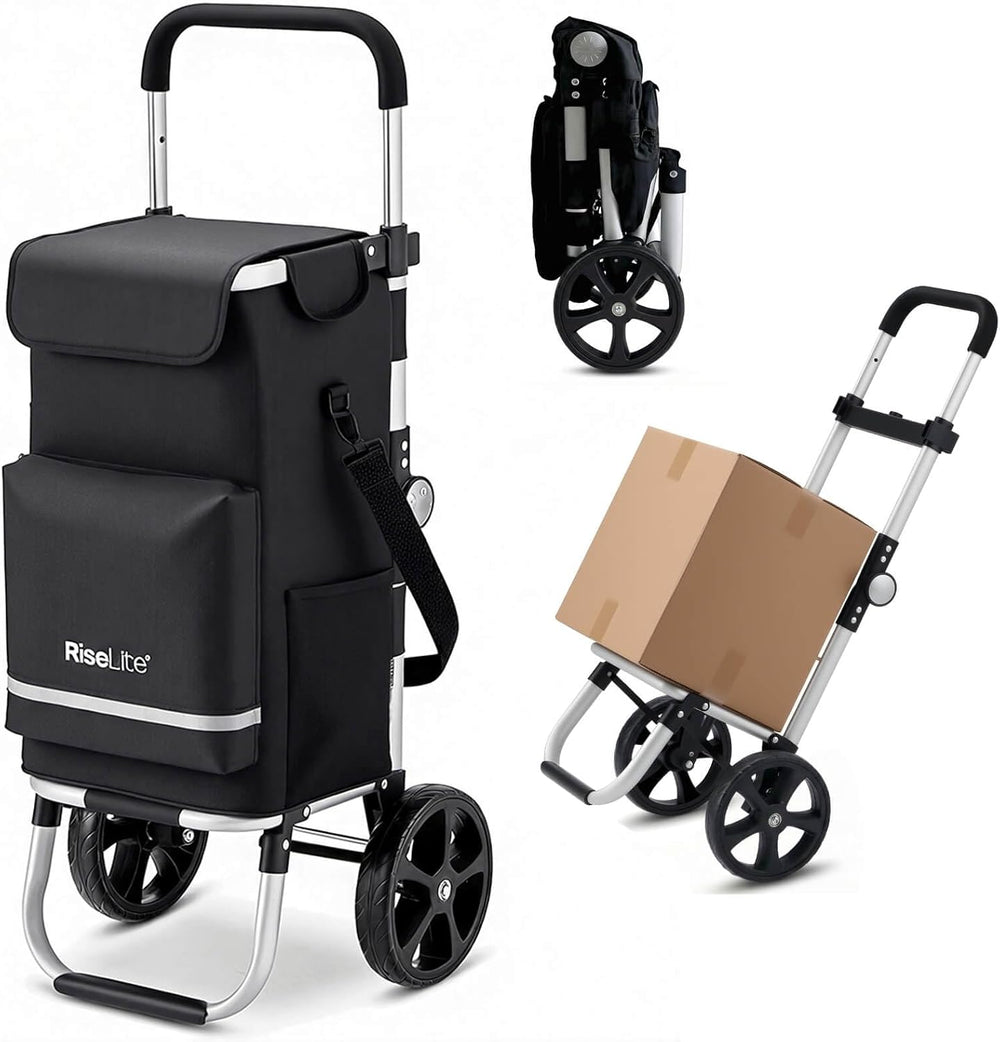 Lightweight Foldable Shopping Cart, 55L Grocery Cart with Cooler Pocket