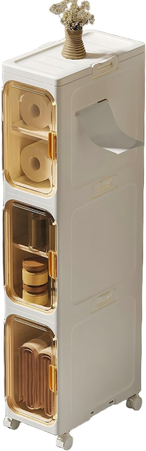 Slim Bathroom Storage Cabinet, Foldable & Movable Narrow Storage Organize...