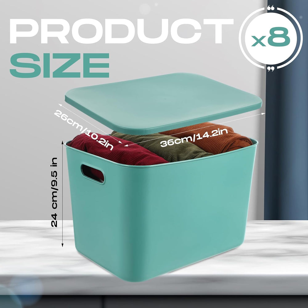 Hoolerry 8 Pieces Storage Bins, 14.2 x 10.2 x 9.5 Inch, Green and Yellow