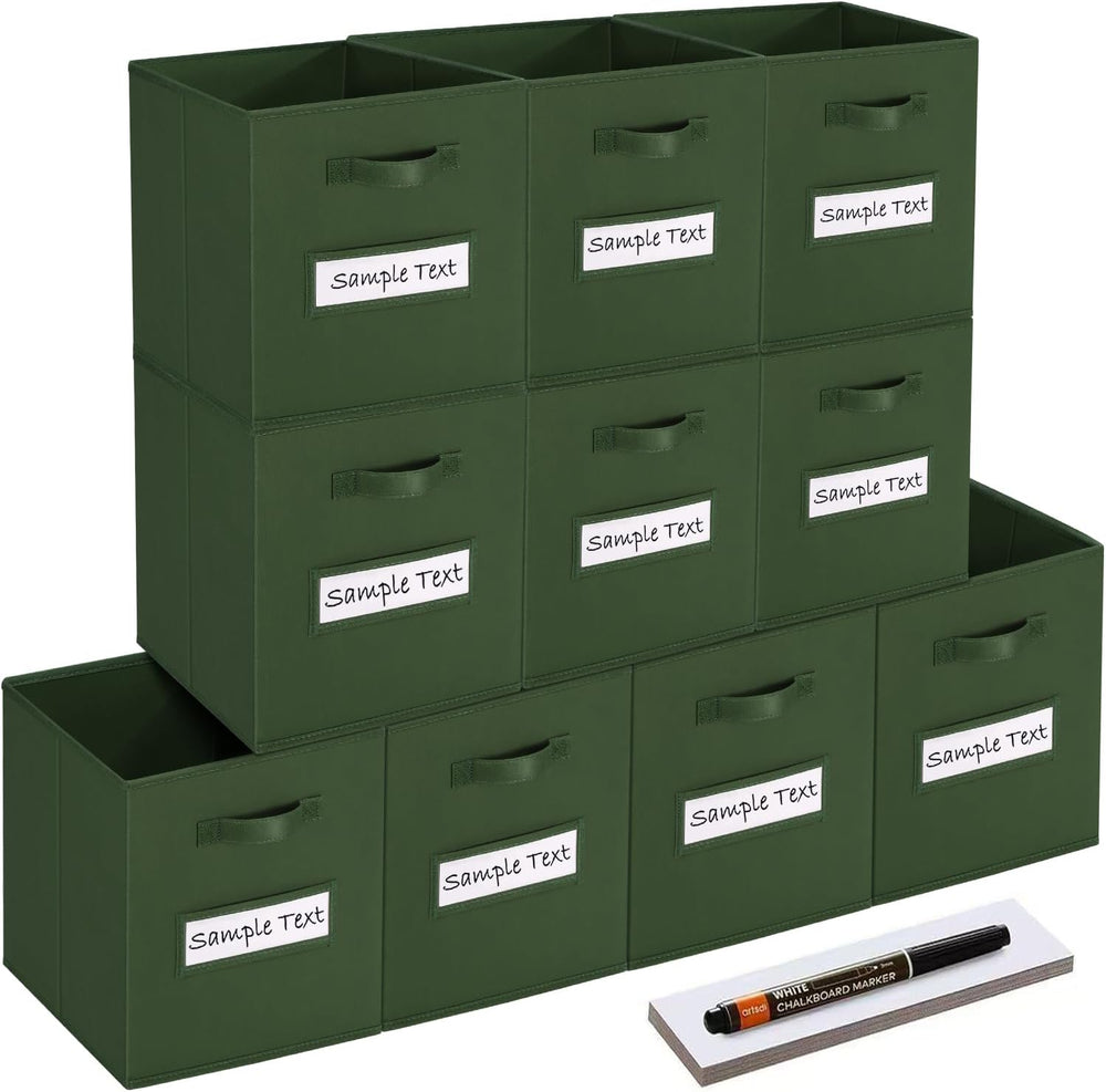 11x11 storage cube bins (Set of 10) Foldable Fabric storage cubes with 10 Lab...