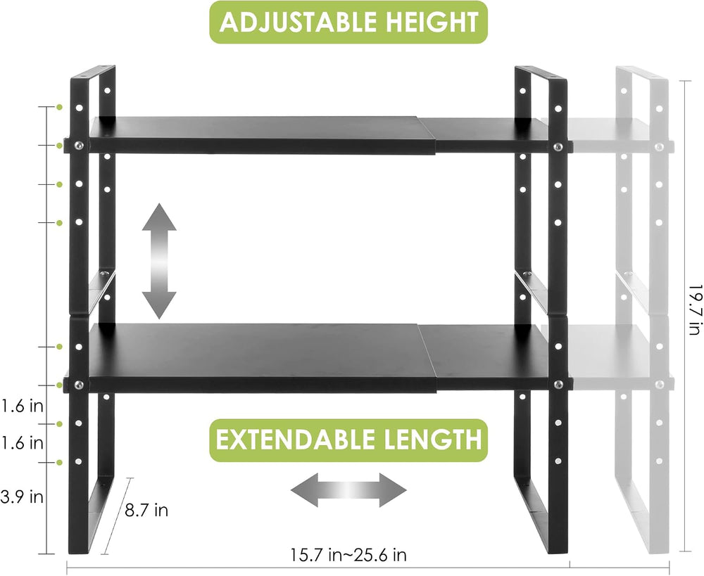 Expandable Cabinet Shelf Organizer Rack, Stackable Kitchen Countertop Organiz...