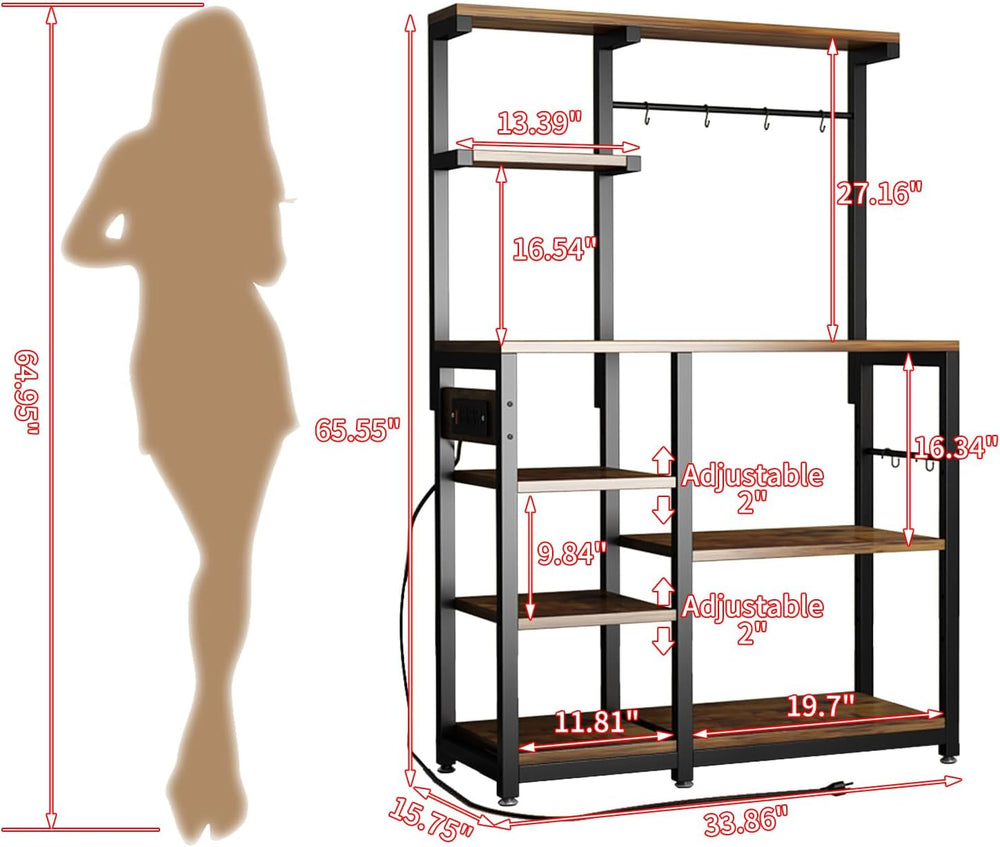 Large Bakers Rack with Power Outlet, Coffee Bar & Microwave Stand