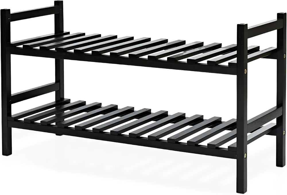 PJ Wood - Wooden 2 Tier Shoe Rack - 6 Pair Storage, Black