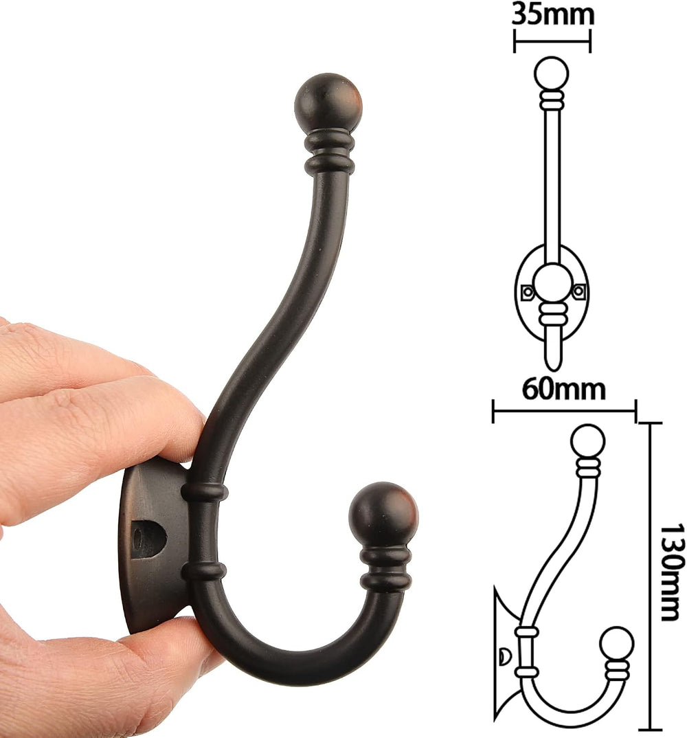 HASWARE 6 PCS Double Prong Robe Hook, Large Dual Coat Hooks with 12 Pcs Screw...