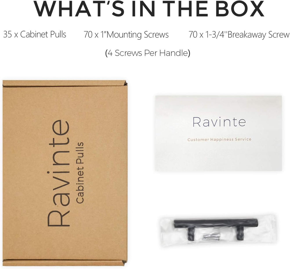 Ravinte Cabinet Handles,5" Length,3" Hole Center,Matte Black,35 Pack