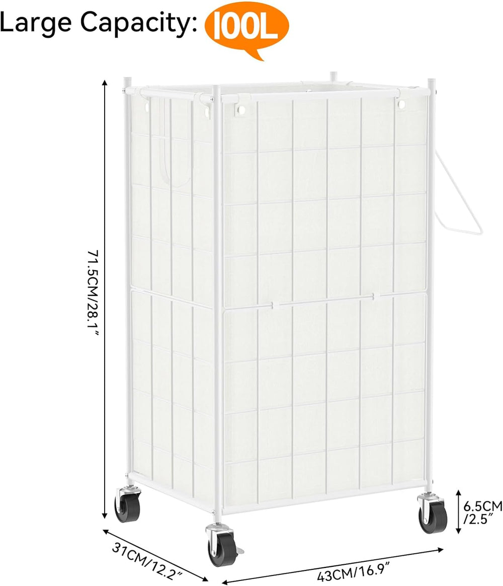 WOWLIVE Rolling Laundry Basket, Metal Wire Frame Laundry Hamper with Wheels