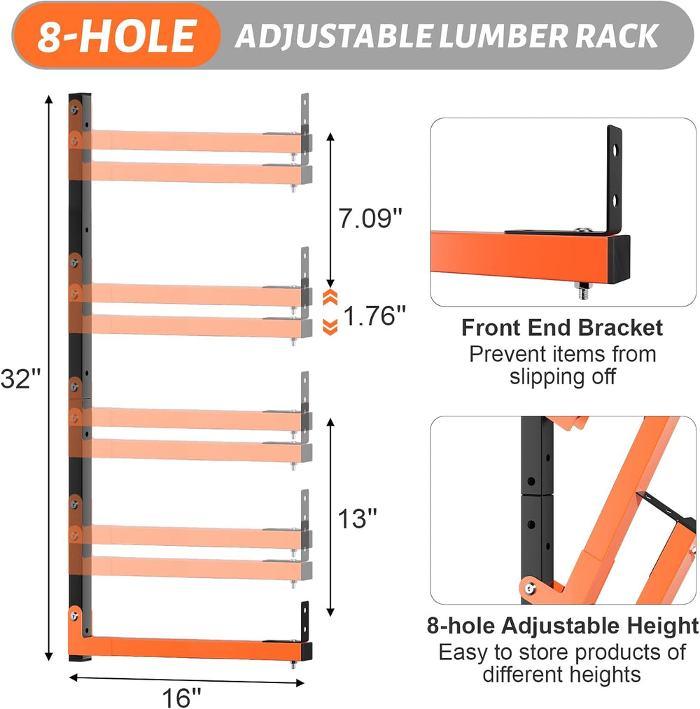 32" Lumber Storage Rack, Upgrade Folding Lumber Rack Wall Mount, Heavy D...