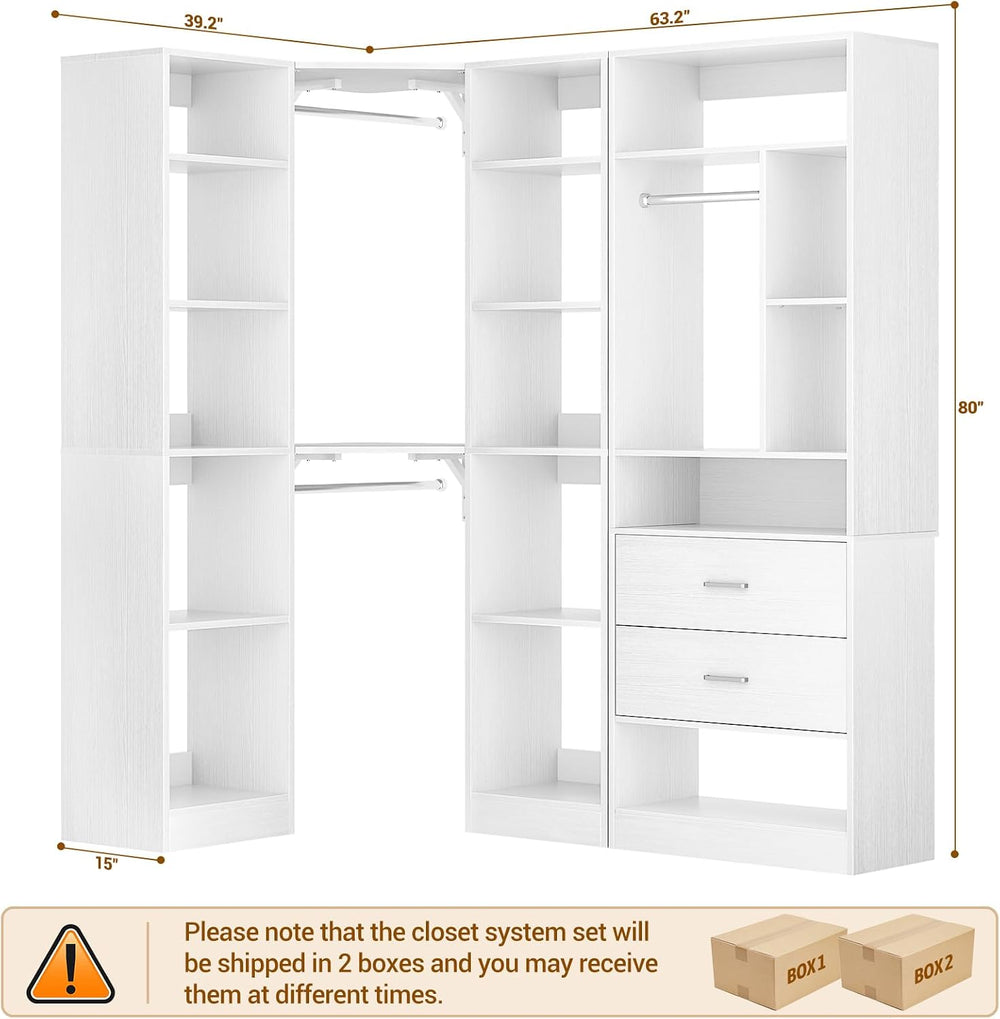 Besiost Corner Closet System with 2 Sets, 63.2" Corner Closet Organizer