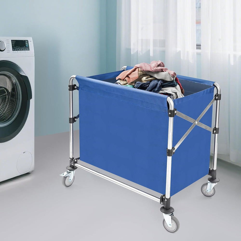 Commercial Laundry Cart with Wheels,Folding Laundry Hamper Cart,Heavy Duty Ro...
