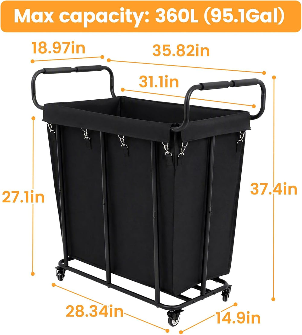 360L Laundry Hamper Cart with Wheels, Large Detachable Clothes Basket ﻿