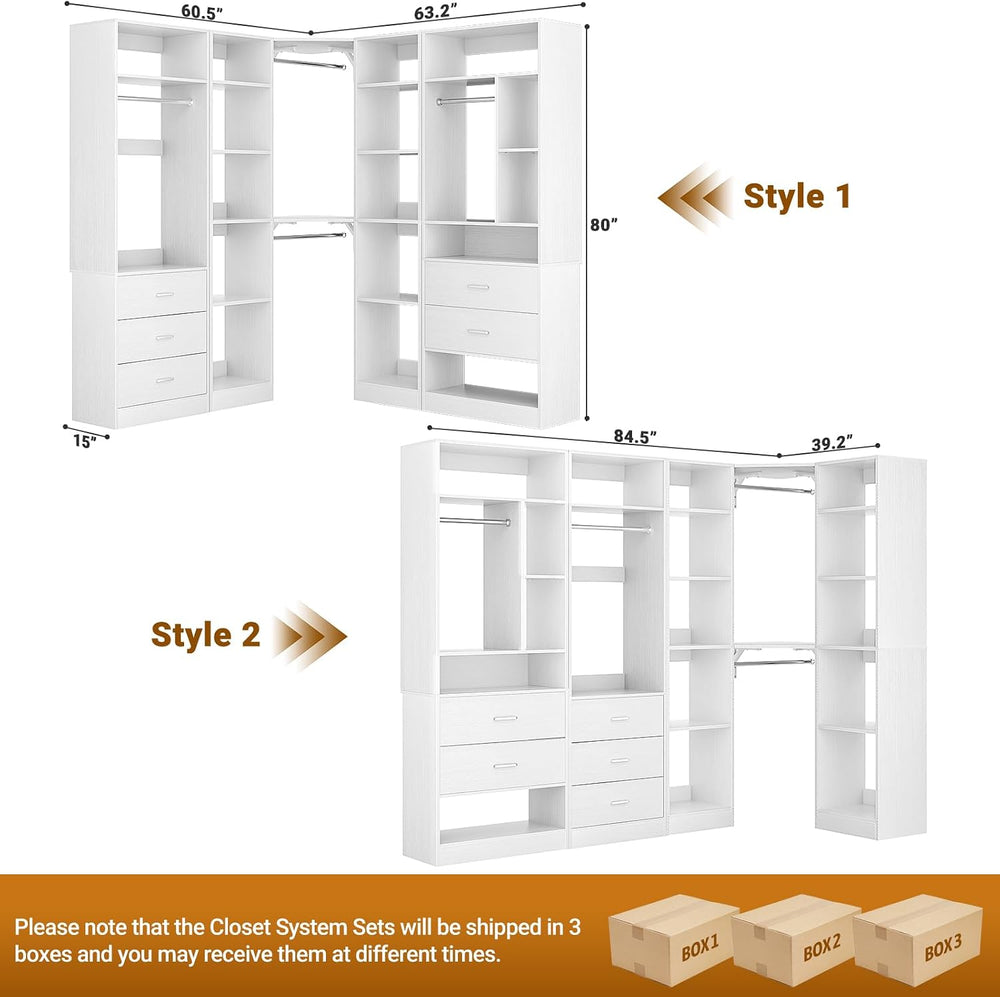 Besiost Corner Closet System with 5 Drawers, Closet Organizer Systems