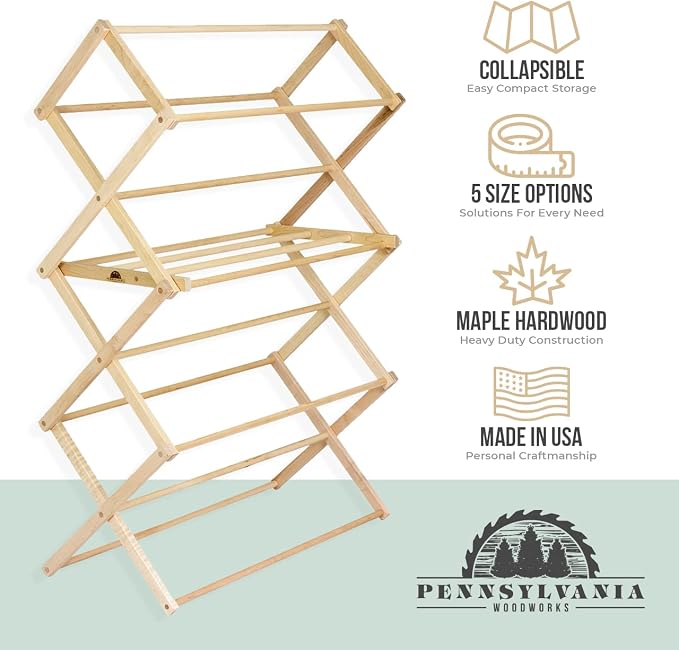 Pennsylvania Woodworks Clothes Drying Rack: Solid Maple Hard Wood Laundry Rack