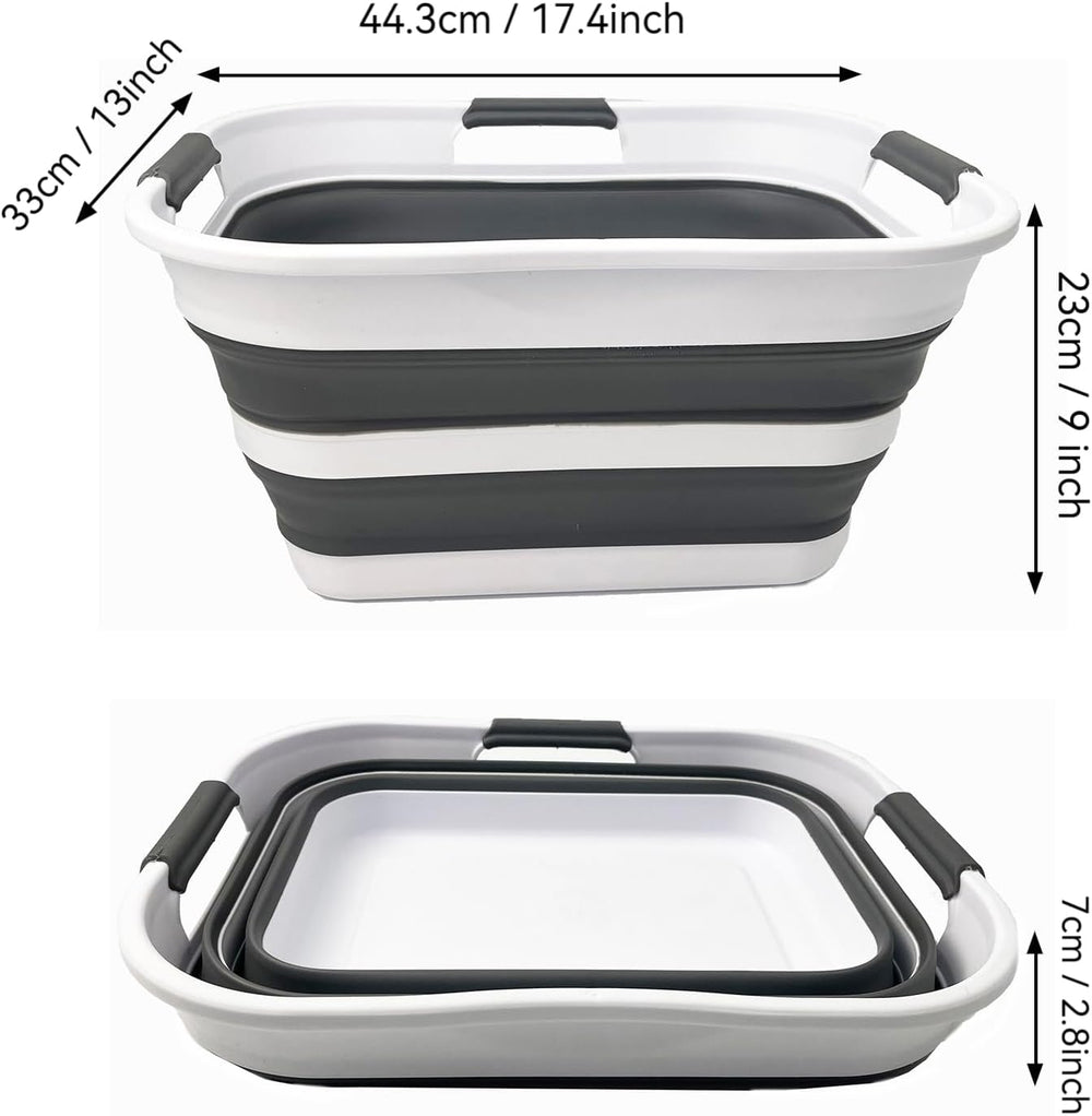 SAMMART Set of 2 Collapsible Plastic Laundry Basket/Organizer-Washing Tub-Fol...