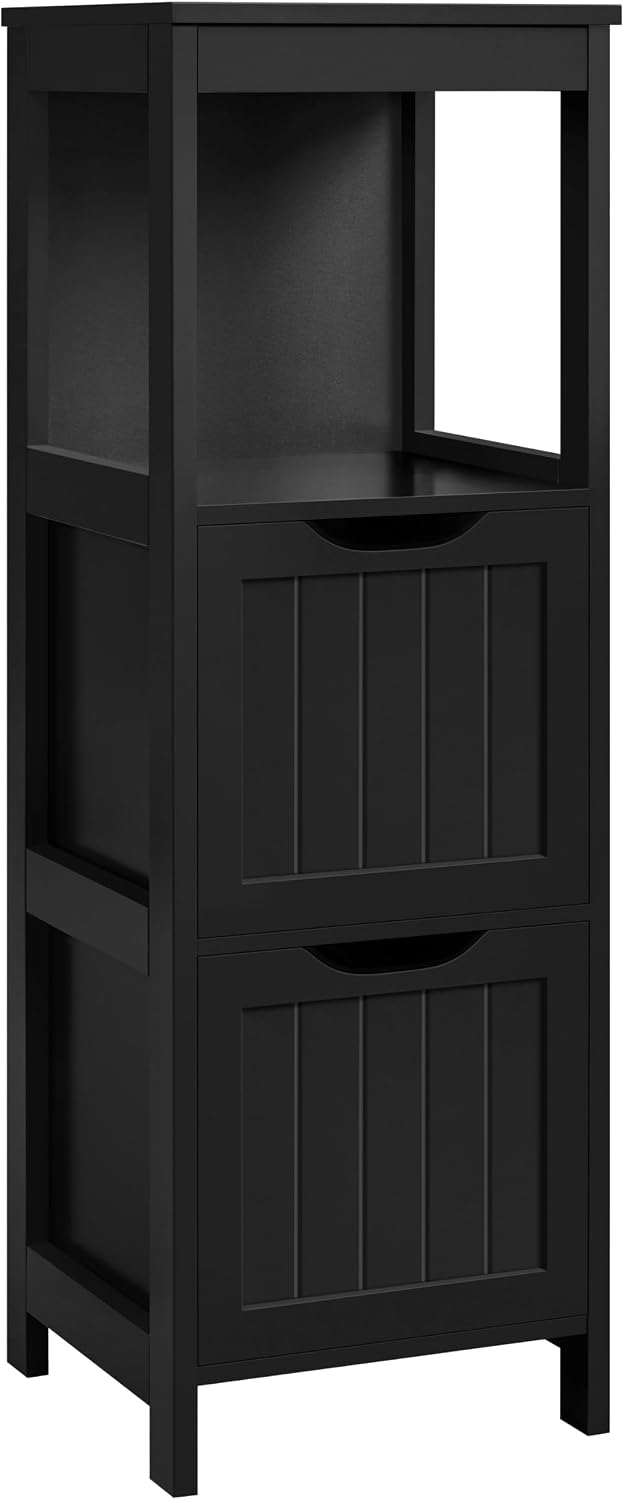 Yaheetech Small Bathroom Storage Cabinet with 2 Drawers & Open Shelf, Black