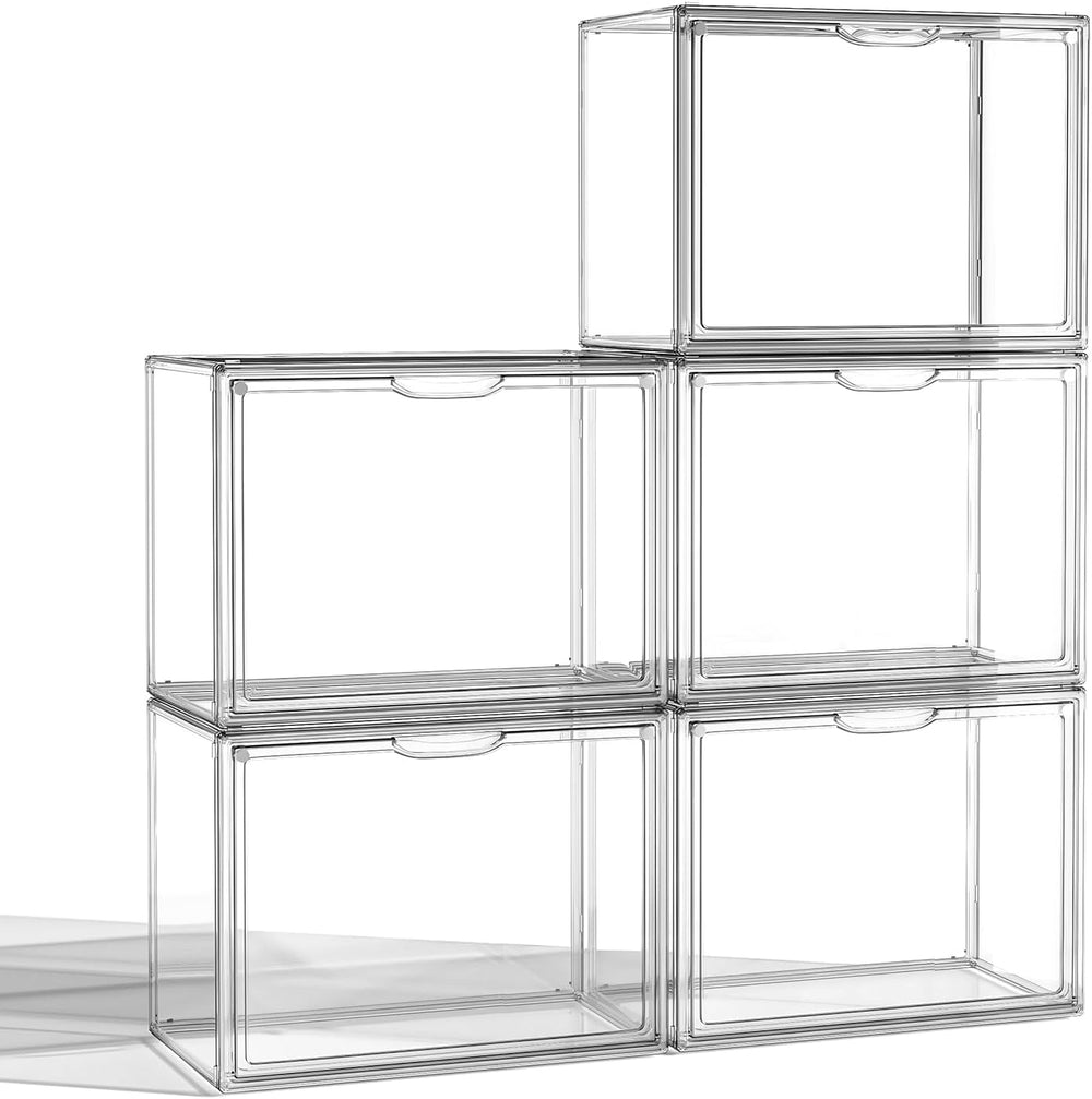 HOYOJA Clear Acrylic Display Case, Large Stackable Storage Bins Magnetic Attr...