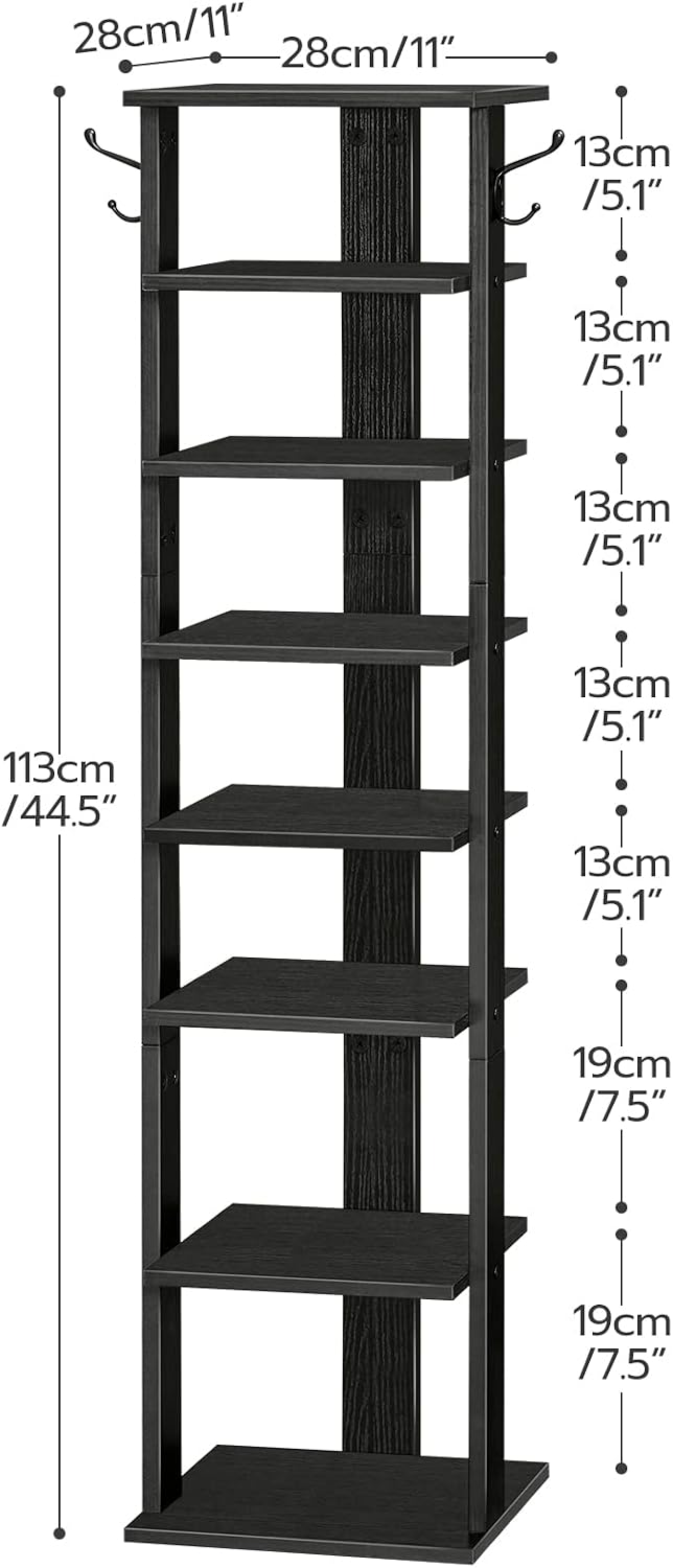 HOOBRO 8 Tiers Vertical Shoe Rack, Wooden Shoe Storage Organizer with Hooks, ...