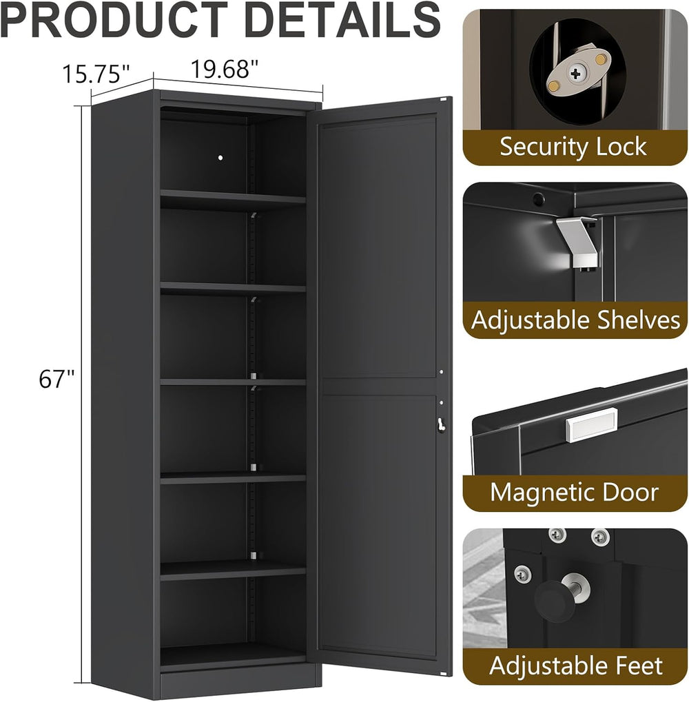 67" Black Lockable Metal Storage Cabinet