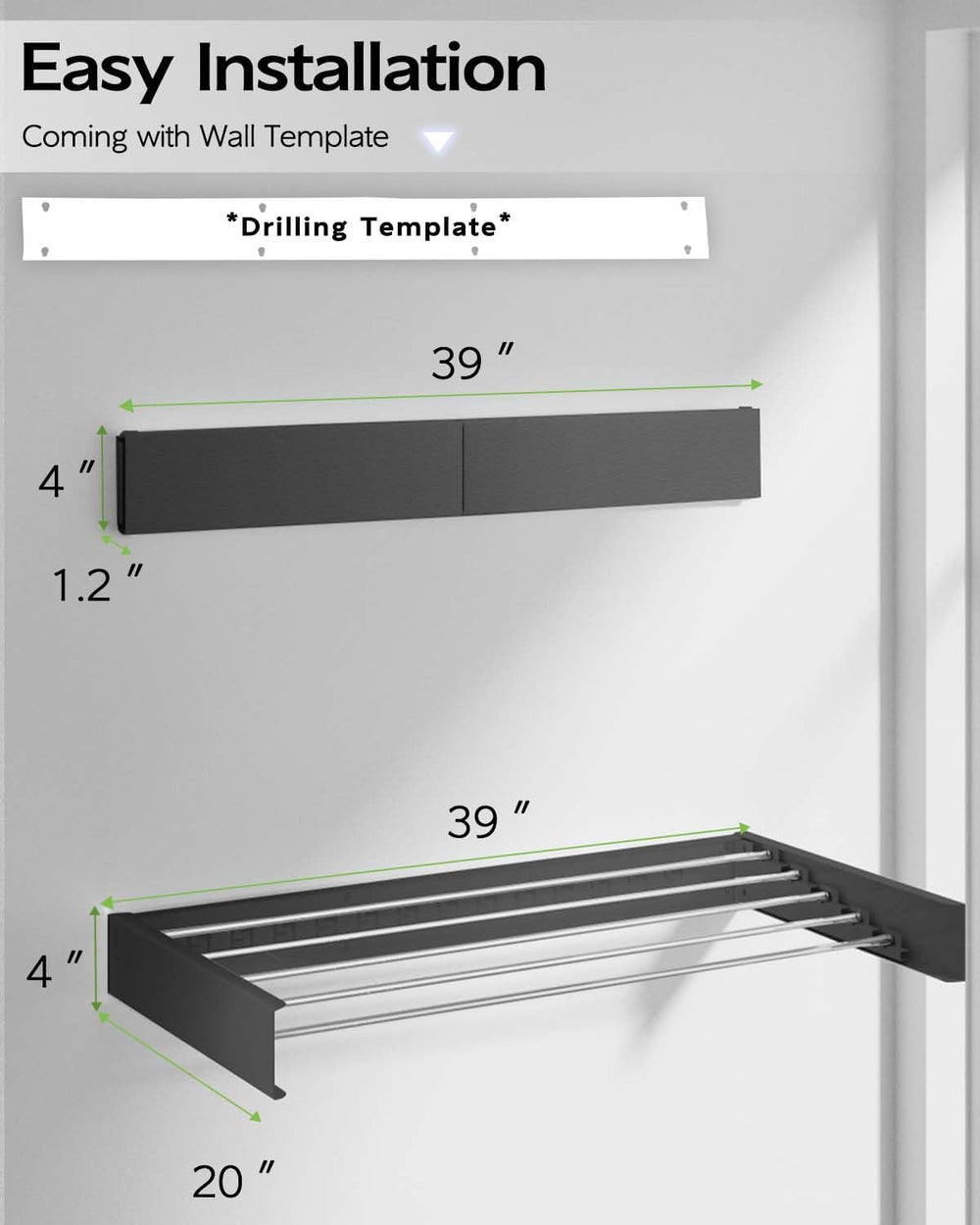 Vikaqi Wall Mounted Clothes Drying Rack 40", Foldable Wall Mount Laundry...