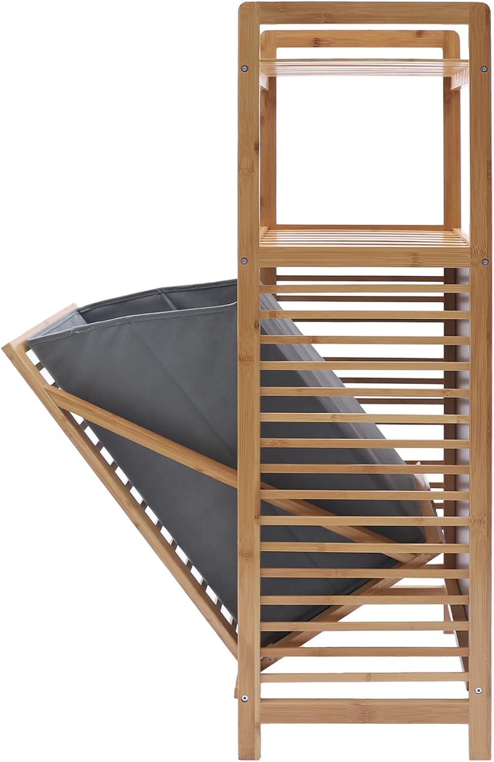 3-Tier Laundry Hamper with Shelf, Bamboo Tilt Out Laundry Hamper, Removable C...