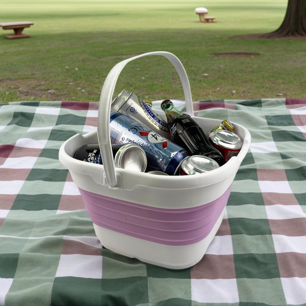 SAMMART 9.5L (2.5 Gallon) Collapsible Rectangular Handy Bucket (White/Pale Pu...
