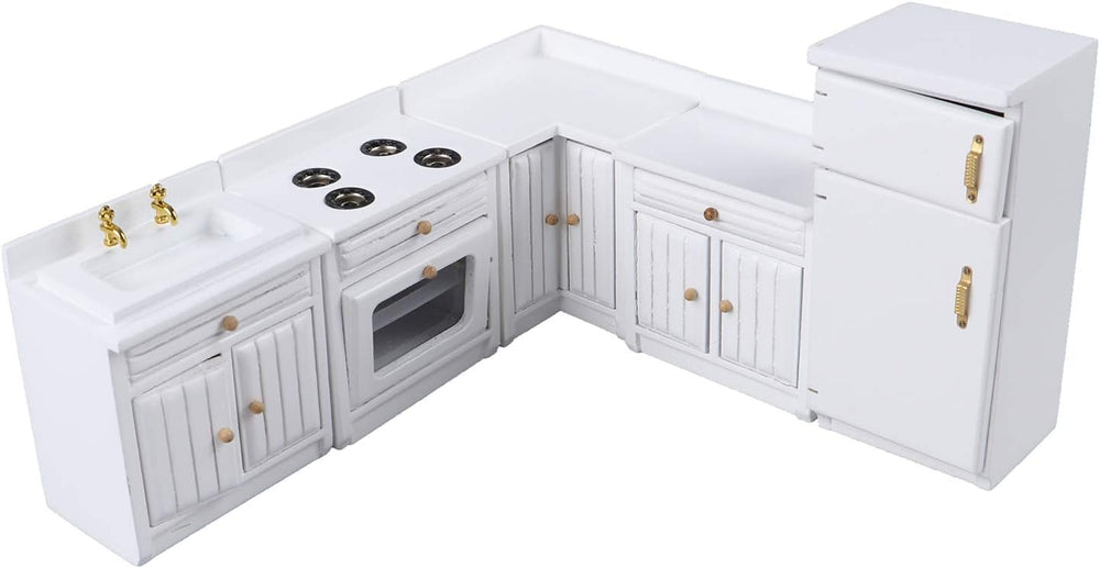 1:12 Scale Dollhouse Kitchen Furniture Set, 5 Piece Wooden Miniature Kitchen ...